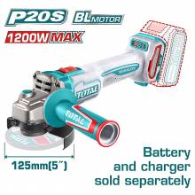 Τροχός Γωνιακός Μπαταρίας TOTAL Li-ion 20V / 125mm BRUSHLESS MOTOR Χωρίς Μπαταρία & Φορτιστή Επαγγελματικός ( TAGLI221253 )